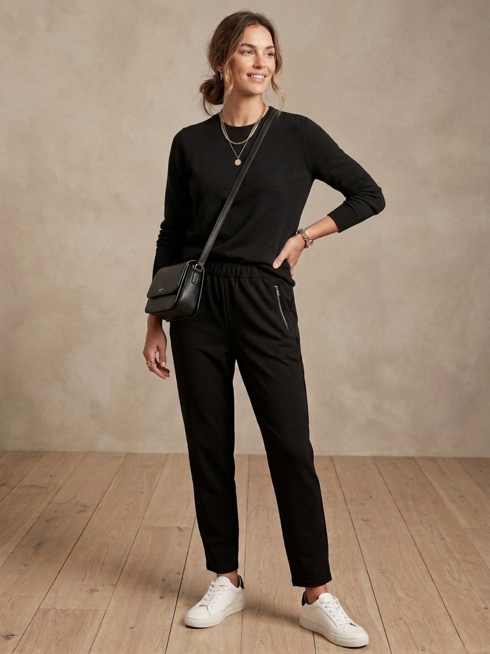 Eileen Fisher Joggers - Black Elastic-Waist Zipper Pockets Jogger Pants